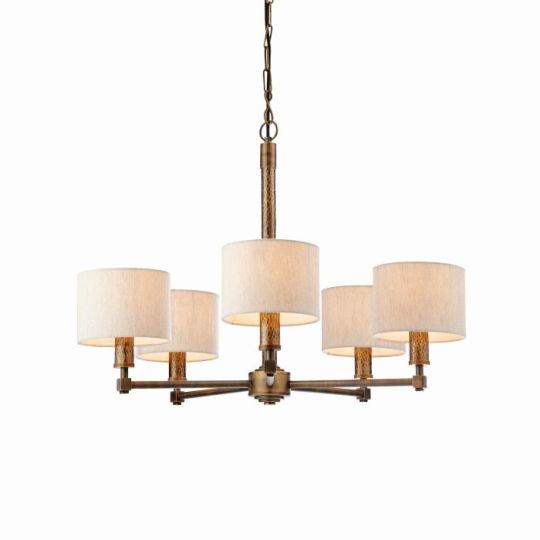 Endon Indara 5lt Pendant in Hammered Bronze Plate & Natural Linen Mix Fabric