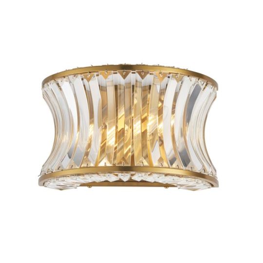 Blackstone Vistara 2 lt 155mm x 165mm x 285mm Glass Wall Light Finished In Warm Brass Plate With Crystal And Clear Glass