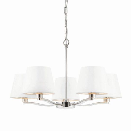 Endon Harvey 5lt Pendant in Bright Nickel Plate & Vintage White Fabric