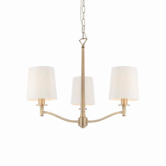 Endon Ortona 3lt Pendant in Matt Antique Brass Plate & Vintage White Fabric