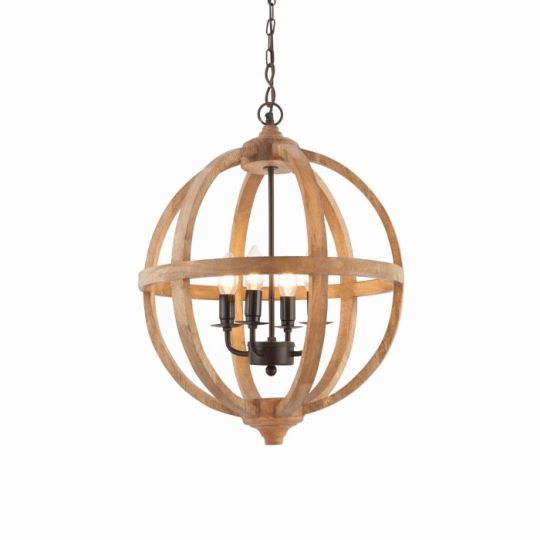 Endon Toba 4lt Pendant in Mango Wood & Dark Bronze Paint