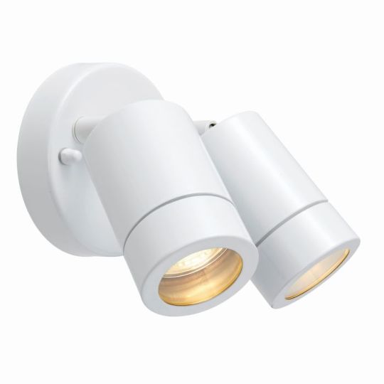 Saxby Palin 2Lt Spot Wall Ip44 7W in Gloss White Paint & Clear Glass