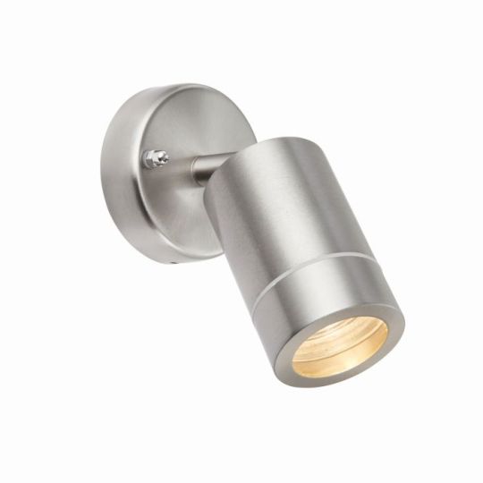 Saxby Palin 1Lt Spot Wall Ip44 7W in Brushed Stainless Steel & Clear Glass