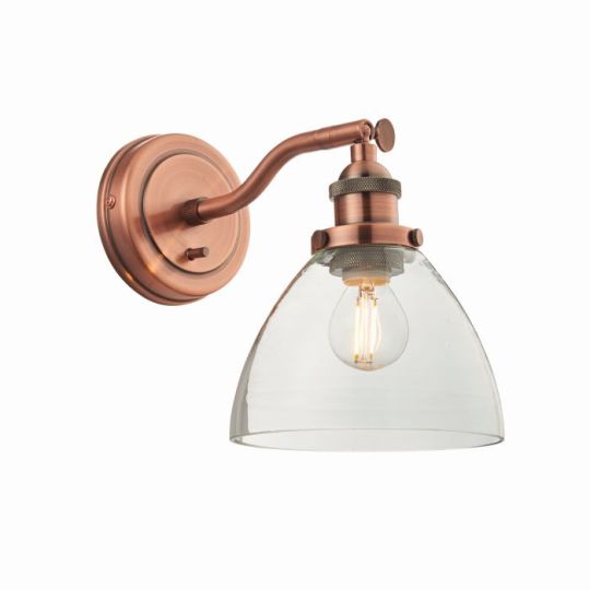 Endon Hansen 1lt Wall in Aged Copper Plate & Clear Glass