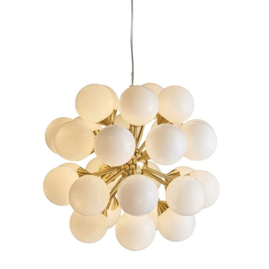 Endon Oscar 28lt Pendant in Satin Brass Plate & Gloss White Glass