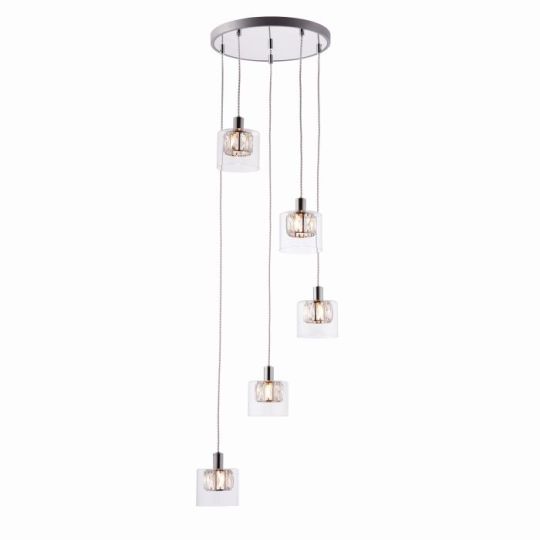 Endon Verina 5lt Pendant in Chrome Plate & Clear Glass