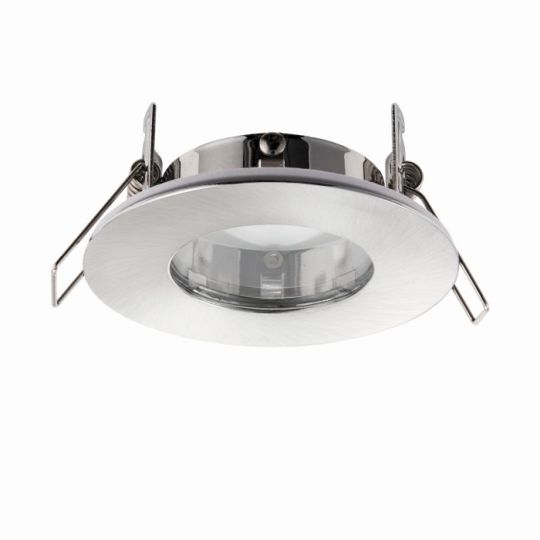 Saxby Speculo Round Ip65 50W in Brushed Chrome Effect Plate & Clear Glass