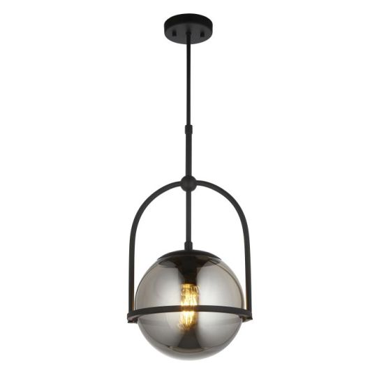 Blackstone Beamora 1 lt 760-860mm x 275mm Single Pendant Light Finished In Matt Black & Smoked Mirror Glass