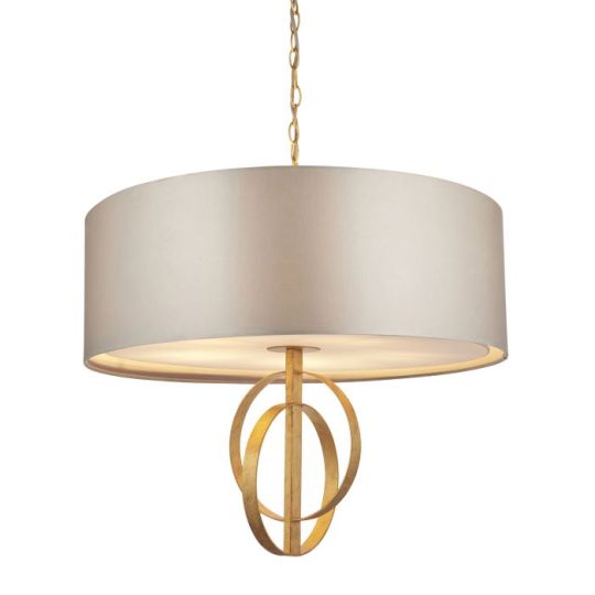 Blackstone Bastonique 5 lt 650-2040mm x 700mm Multi Arm Shade Pendant Light Finished In Antique Gold Leaf & Mink Satin Fabric