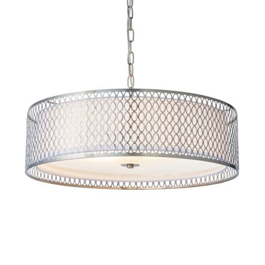 Endon Cordero 3lt Pendant in Satin Nickel Plate, White Fabric & Frosted Glass