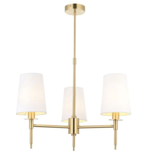 Blackstone Solarae 3 lt 455-660mm x 550mm Multi Arm Shade Pendant Light Finished In Satin Brass Plate & Vintage White Fabric