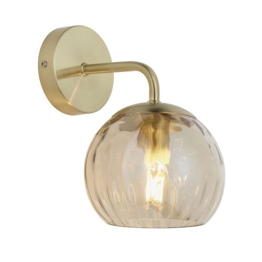 Endon Dimple 1lt Wall in Satin Brass Plate & Champagne Lustre Glass