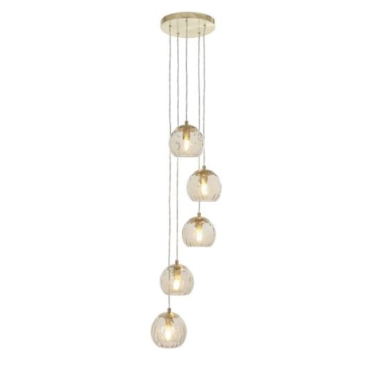 Endon Dimple 5lt Pendant in Satin Brass Plate & Champagne Lustre Glass