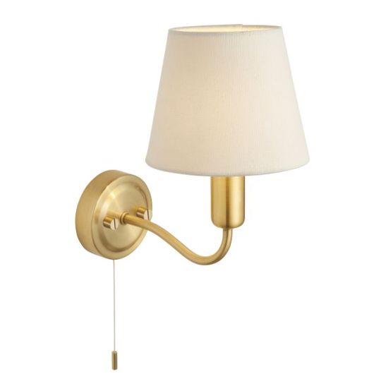 Endon Conway 1lt Wall in Satin Brass Plate & Ivory Fabric