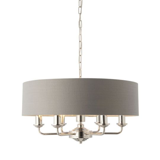 Endon Highclere 6lt Pendant in Bright Nickel Plate & Charcoal Fabric