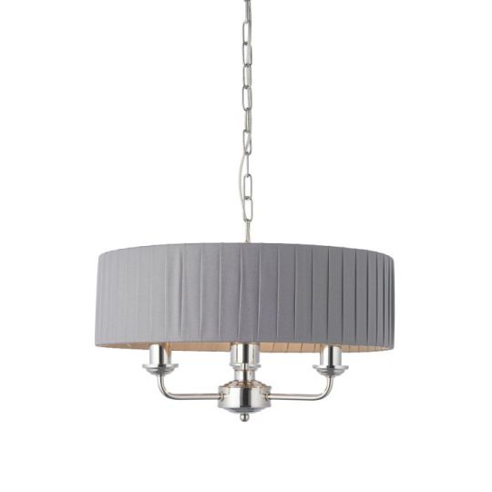 Endon Highclere 3lt Pendant in Bright Nickel Plate & Charcoal Fabric