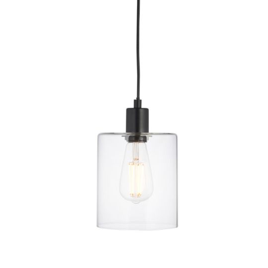 Endon Toledo 1lt Pendant in Matt Black & Clear Glass