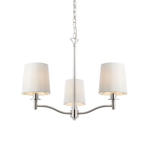 Endon Ortona 3lt Pendant in Bright Nickel Plate & Vintage White Fabric