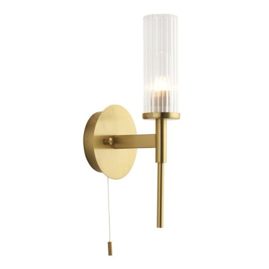 Endon Talo 1lt Wall in Satin Brass Plate & Clear Ribbed Glass