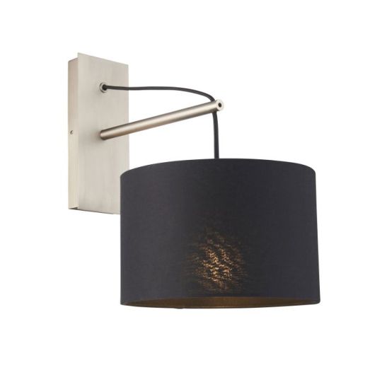 Blackstone Vibrantia 1 lt 345mm x 332mm x 230mm Metal Wall Light Finished In Matt Nickel Plate & Black Cotton Fabric