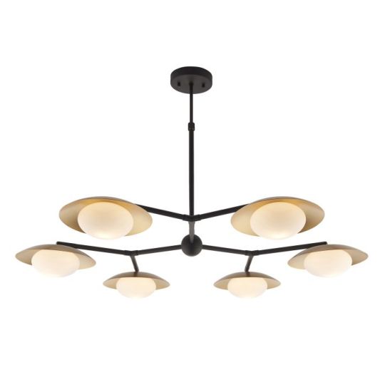 Blackstone Tranquilum 6 lt 470-730mm x 850mm Multi Arm Glass Semi flush Light Finished In Gold & Dark Bronze Finish With Opal Glass