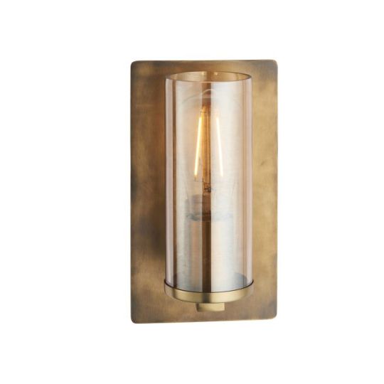 Blackstone Trumio 1 lt 138mm x 255mm x 140mm Metal Wall Light Finished In Brass Patina & Champagne Lustre Glass