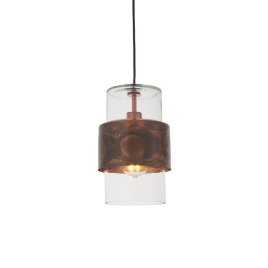 Blackstone Trumio 1 lt 450-1525mm x 195mm Single Pendant Light Finished In Copper Patina Plate & Clear Glass