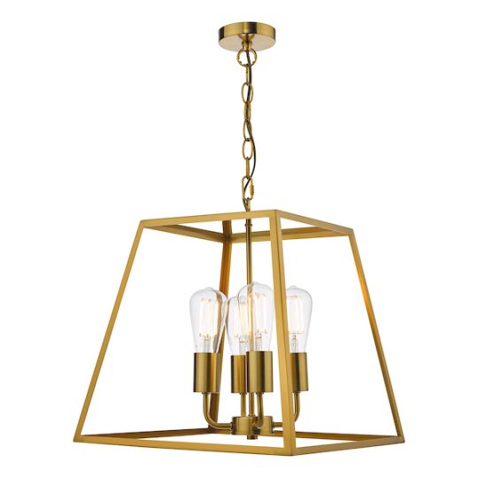 Dar Academy 4 Light Lantern Natural Brass