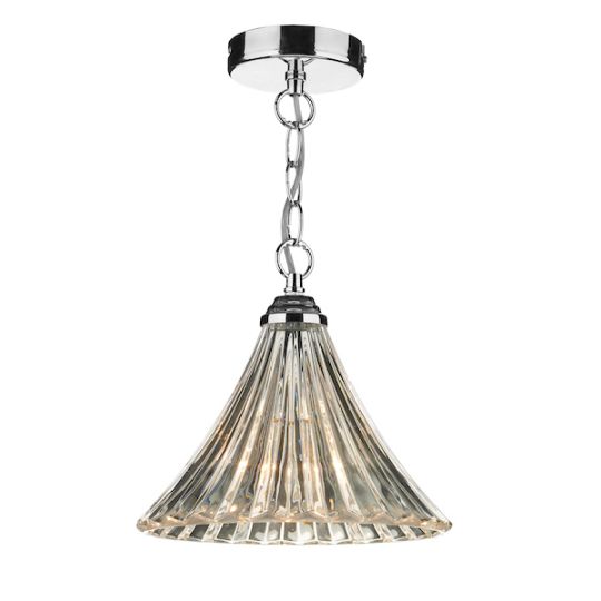 Dar Ardeche 1 Light Fluted Glass Pendant Polished Chrome