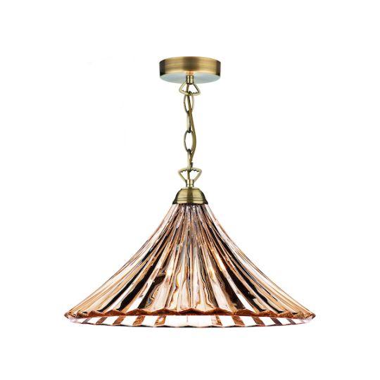 Dar Ardeche 1 Light Large Pendant Amber Glass & Antique Brass