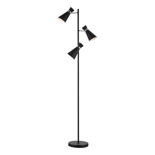 Dar Ashworth 3 Light Floor Lamp Matt Black & Polished Chrome