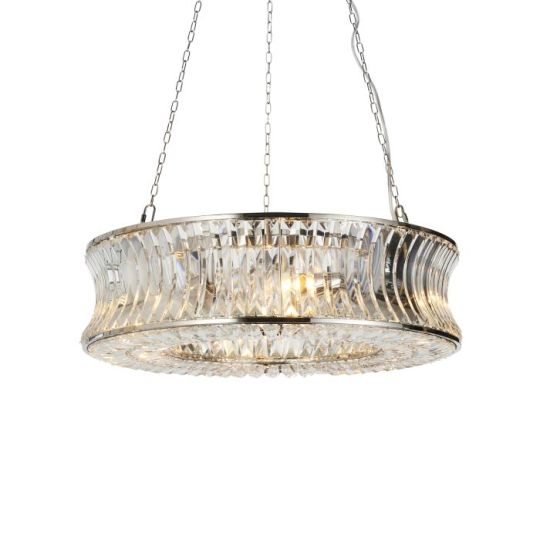 Blackstone Vistara 6 lt 490-1660mm x 610mm Single Pendant Light Finished In Bright Nickel Plate With Crystal And Clear Glass