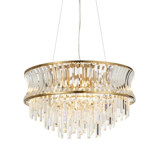 Blackstone Vistara 9 lt 490-1865mm x 610mm Single Pendant Light Finished In Warm Brass Plate With Crystal And Clear Glass