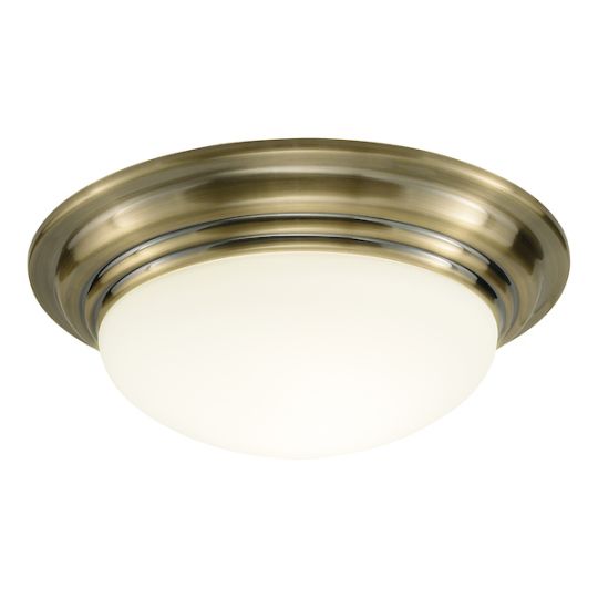 Dar Barclay Large Bathroom Flush Antique Brass Opal Glass IP44