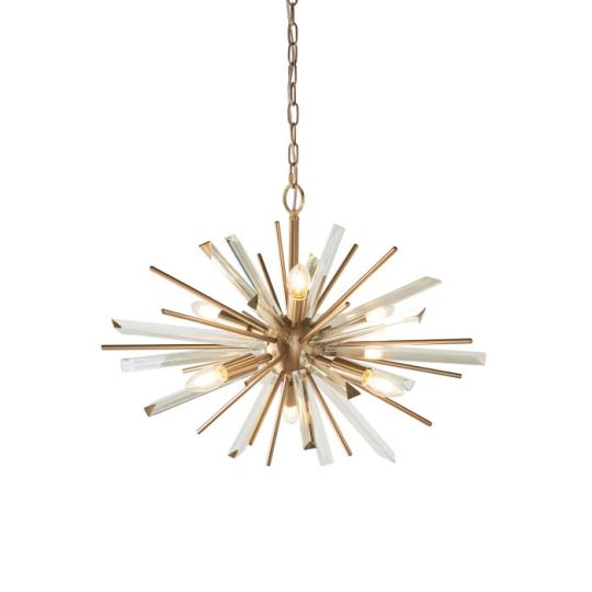 Blackstone Astralume 6 lt 570-2020mm x 600mm Multi Arm Lamp Pendant Light Finished In Antique Brass Plate With Champagne Glass