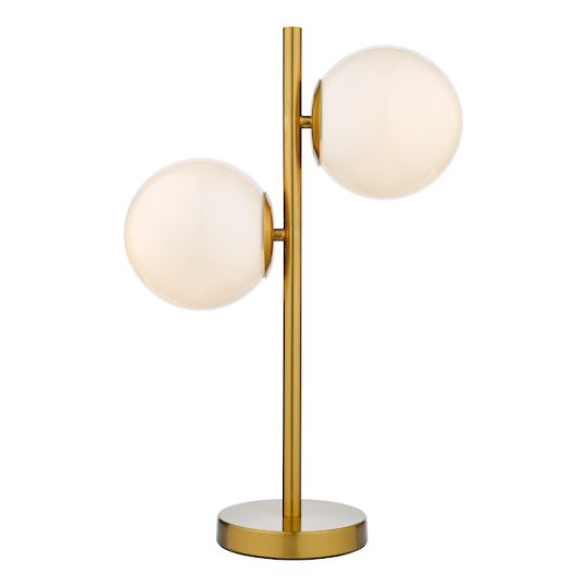 Dar Bombazine 2 Light Table Lamp Natural Brass Opal Glass