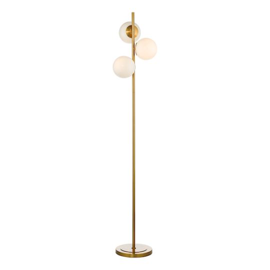 Dar Bombazine 3 Light Floor Lamp Natural Brass Opal Glass