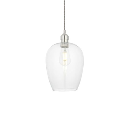 Blackstone Candore 1 lt 470-1575mm x 210mm Single Pendant Light Finished In Bright Nickel Plate & Clear Glass