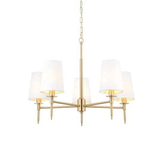 Blackstone Solarae 5 lt 690-2030mm x 690mm Multi Arm Shade Pendant Light Finished In Satin Brass Plate & Vintage White Fabric