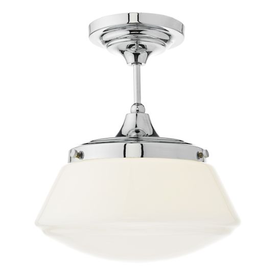 Dar Caden Bathroom Semi Flush Polished Chrome Opal Glass IP44