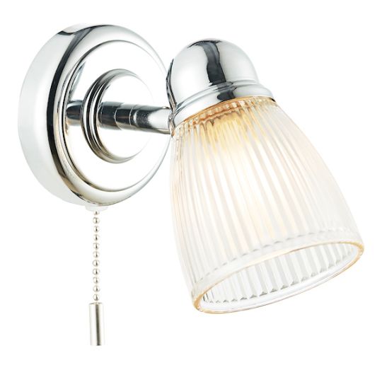 Dar Cedric Bathroom Single Wall Spotlight Polished Chrome Glass IP44