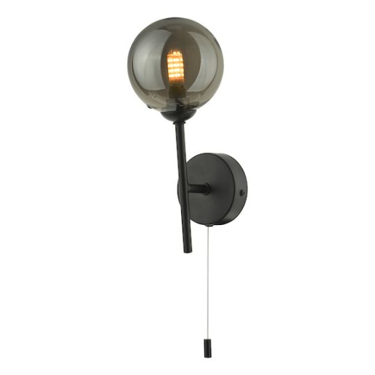 Dar Cohen 1 Light Wall Light Matt Black With Smoked Glass