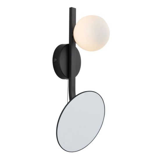 Blackstone Noctura 1 lt 149mm x 390mm x 180mm Metal Wall Light Finished In Matt Black, Mirrored Glass With Opal Glass