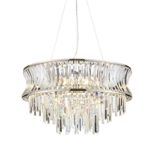 Blackstone Vistara 9 lt 490-1865mm x 610mm Single Pendant Light Finished In Bright Nickel Plate With Crystal And Clear Glass