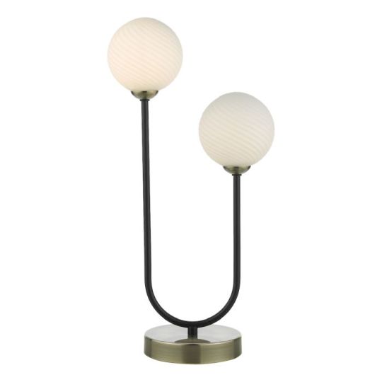 Dar Duo 2 Light Table Lamp Antique Brass and Opal Glass