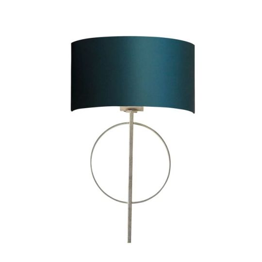 Blackstone Bastonique 1 lt 140mm x 520mm x 320mm Shade Wall Light Finished In Antique Silver Leaf & Teal Satin Fabric