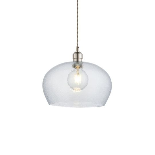 Blackstone Candore 1 lt 410-1510mm x 310mm Single Pendant Light Finished In Bright Nickel Plate & Clear Hammered Glass