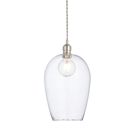 Blackstone Candore 1 lt 570-1675mm x 250mm Single Pendant Light Finished In Bright Nickel Plate & Clear Hammered Glass