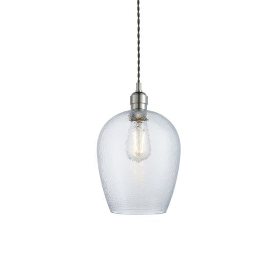 Blackstone Candore 1 lt 470-1575mm x 210mm Single Pendant Light Finished In Bright Nickel Plate & Clear Hammered Glass