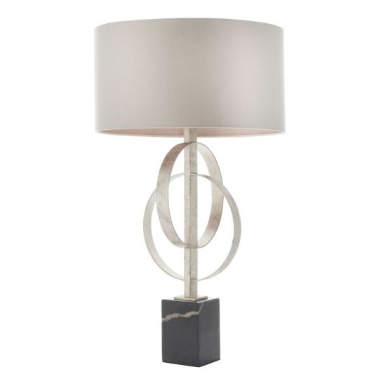 Blackstone Bastonique 1 lt 660mm x 380mm Base & Shade Table Light Finished In Antique Silver Leaf & Mink Satin Fabric